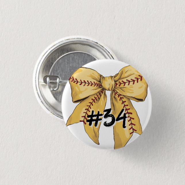 Softball coquette/bow with custom player number 1 inch round button (Front & Back)