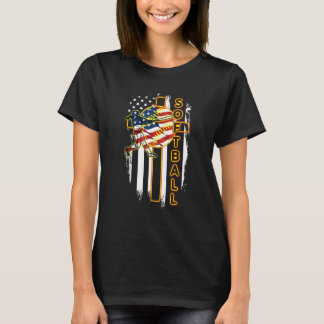 Softball Cross Jesu God Flag Apparel T-Shirt