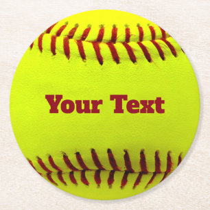Softball Cutomize Personalize Teal Ball Caoch Round Paper Coaster