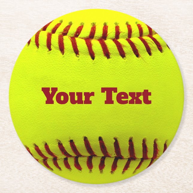 Softball Cutomize Personalize Teal Ball Caoch Round Paper Coaster (Front)
