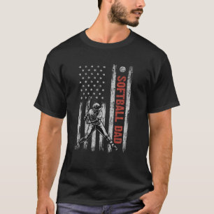 Softball Dad American Flag Father s Day 4th Of Jul T-Shirt