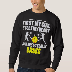 Softball Dad Girl Stole My Heart Stealing Bases Fa Sweatshirt