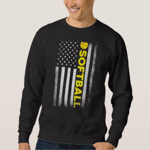 Softball Dad Mom Children Usa Us American Flag Vin Sweatshirt