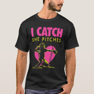 Softball Dad & Mom Shirt - I Catch, She Pitches 1