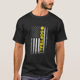 Softball Dad Mom Usa Us American Flag Apparel Fath T-Shirt