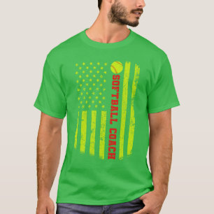 Softball Dad Mom USA US American Flag Apparel TShi T-Shirt