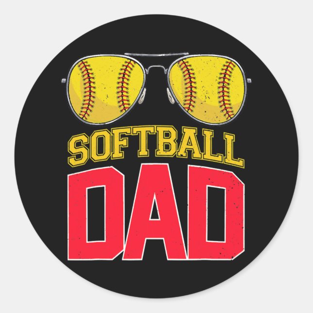 Softball Dad Proud Daddy of Softball Player Classic Round Sticker (Front)
