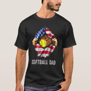 Softball Dad Super Hero American Us Flag Fathers D T-Shirt