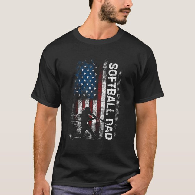 Softball Dad US Flag Tees For Dad Men Patriotic Fa (Front)