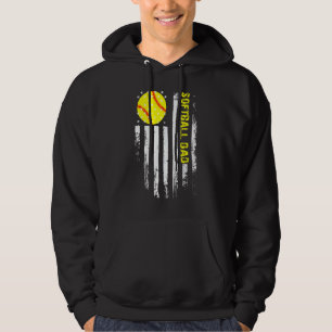Softball Dad Vintage Flag Usa American Flag Father Hoodie