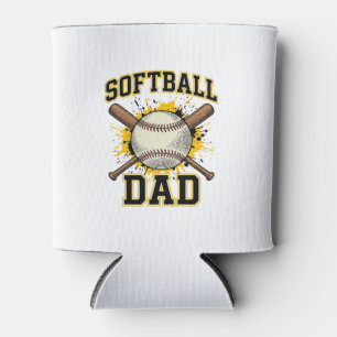 Softball Dad Vintage Varsity Crossed Bats Design_1 Can Cooler