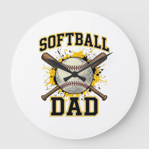 Softball Dad Vintage Varsity Crossed Bats Design_1 Large Clock