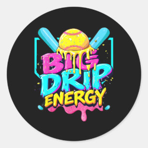 Softball Drip For Girls Ice Cream Drip Youth Girls Classic Round Sticker