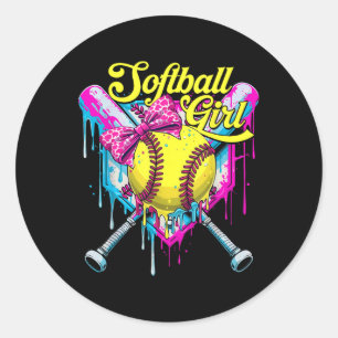 Softball Drip Girls Ice Cream Drip Youth Girl Coqu Classic Round Sticker