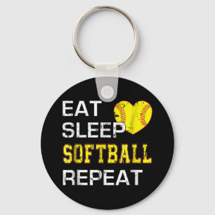 Softball Eat Sleep Softball Repeat Keychain