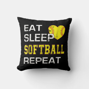 Softball Eat Sleep Softball Repeat Throw Pillow