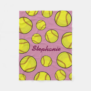 Softball Fan Custom Name Pink Fleece Blanket