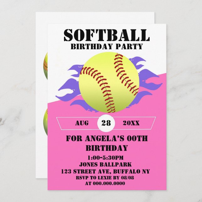 Softball Fire Birthday Party  (Front/Back)