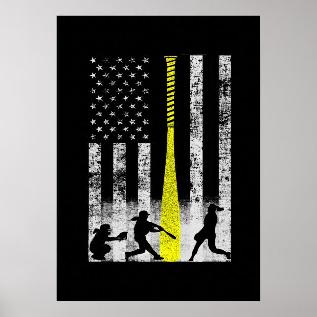 Softball Flag With Softball Players Poster (Front)