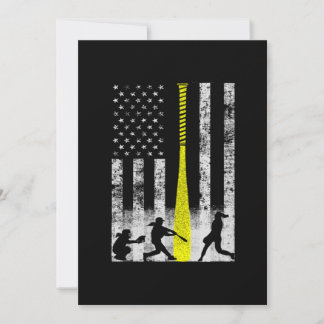 Softball Flag With Softball Players Thank You Card
