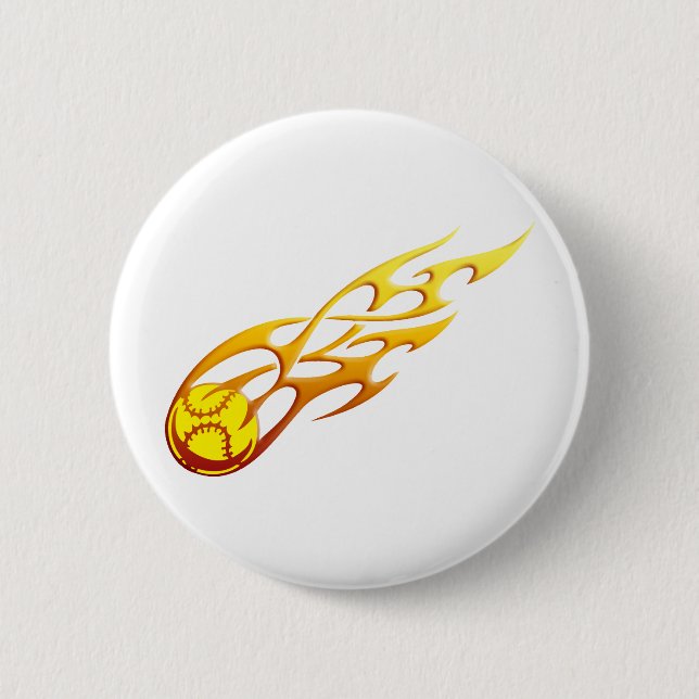 Softball Flame 2 Inch Round Button (Front)