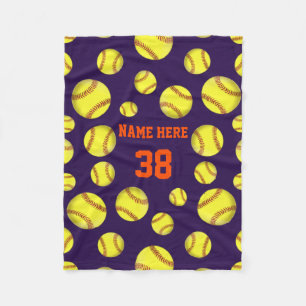 Softball Fleece Throw Blankets, Your COLORS, TEXT