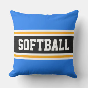 SOFTBALL Fun Bright Blue Black Athletic Stripes Outdoor Pillow