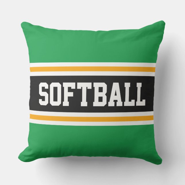 SOFTBALL Fun Bright Green Black Athletic Stripes Outdoor Pillow (Front)