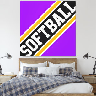 SOFTBALL Fun Bright Purple Black Racing Stripes Canvas Print