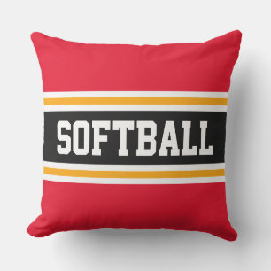 SOFTBALL Fun Bright Red Black Athletic Stripes Outdoor Pillow