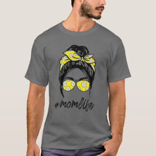 Softball Funny Mom Life Leopard And Messy Bun Moth T-Shirt