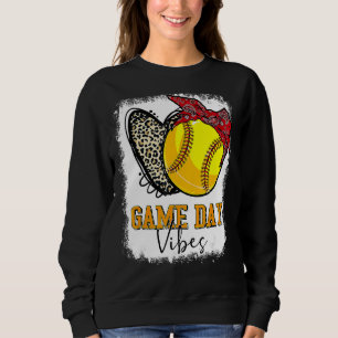 Softball Game Day Vibes Leopard Heart Headband Mom Sweatshirt