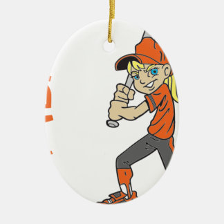 SOFTBALL GIRL BAT TEXT CERAMIC ORNAMENT