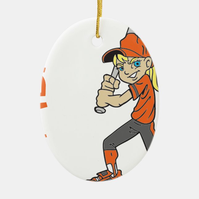SOFTBALL GIRL BAT TEXT CERAMIC ORNAMENT (Front)