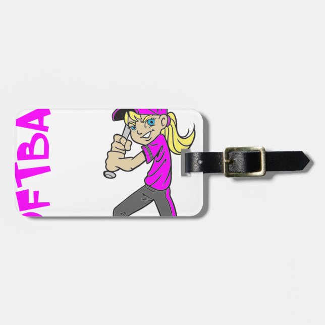 SOFTBALL GIRL BAT TEXT LUGGAGE TAG (Front Horizontal)