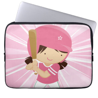 Softball Girl Batter in Pink and White Laptop Sleeve