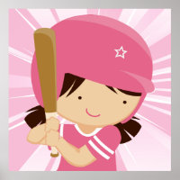 Softball Girl Batter in Pink and White