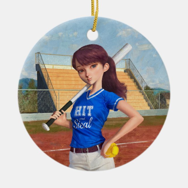 Softball Girl Ceramic Ornament (Front)