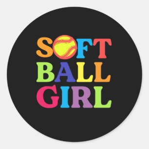 Softball Girl Colourful Catcher Pitcher Bat Ball G Classic Round Sticker