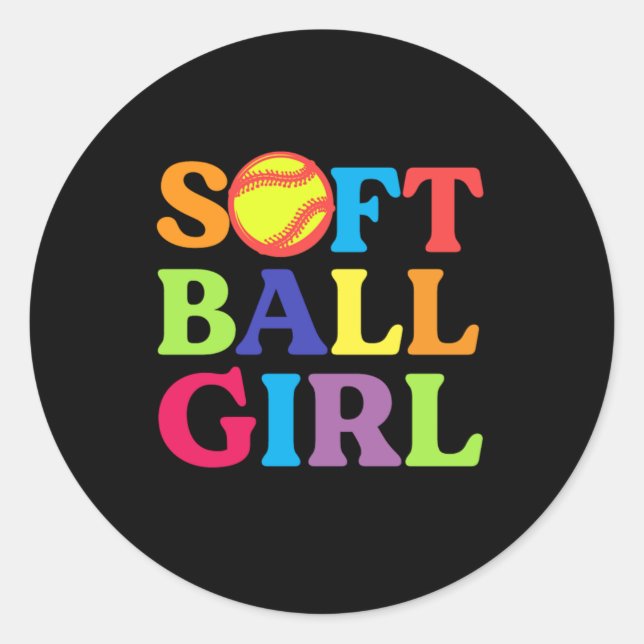Softball Girl Colourful Catcher Pitcher Bat Ball G Classic Round Sticker (Front)