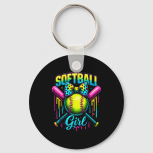 Softball Girl Drip Funny Softball Player Keychain