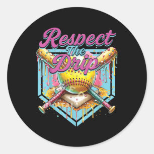 Softball Girl Ice Cream Softball Drip Youth Respec Classic Round Sticker