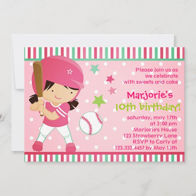 Softball Girl Pink Birthday Party Invitation (Front)