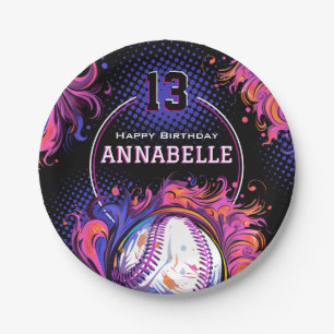 Softball Girls Birthday Party Paper Plate