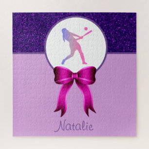 Softball Girls Glitter and Bow Jigsaw Puzzle