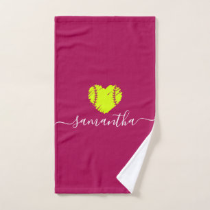 Softball Girls Magenta Pink Personalized  Hand Towel