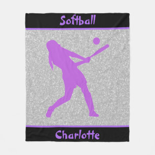 Softball Girls Purple & Silver Sparkle Fleece Blanket