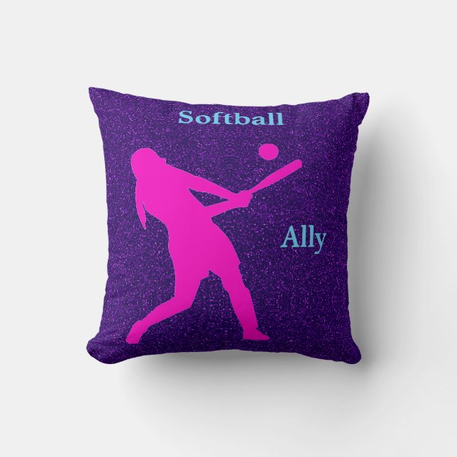 Softball Girls Purple Sparkle Throw Pillow (Front)