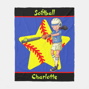  Softball Girls Star Batter Swing Personalized     Fleece Blanket
