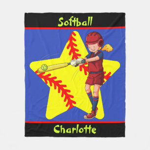  Softball Girls Star Batter Swing Personalized    Fleece Blanket